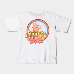 Bunnies watching a rainbow sunset Kids T-Shirt